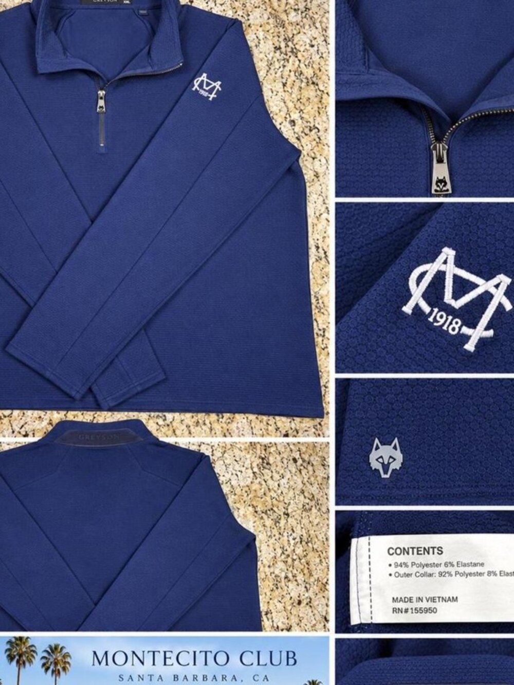 Greyson Pullover Quarter Zip Sweater Navy Blue Men's XXL Montecito Club 1918